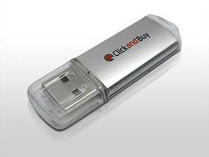 USB-Stick aus Kunststoff und Metall mit Logodruck Messingfarben