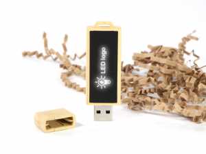 USB-Stick aus umweltfreundlichem Material mit LED-Bereich für individuelles Logo-Design. Ideale Werbelösung für Unternehmen.