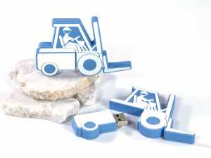 USB-Stick Gabelstapler Kundenreferenz blau