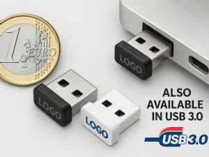 USB-Sticks in Schwarz und Weiß mit Platz für ein Logo, ideal für individuelle Werbung und firmenspezifische Designs.
