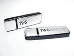 Aluminium Werbeartikel USB-Stick mit TWS Logo bedruckt