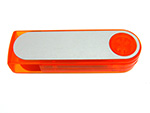 Orangener Werbeartikel USB-Stick mit Bügel aus Kunststoff