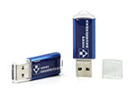 USB-Stick aus Kunststoff und Metall mit Logodruck in Blau