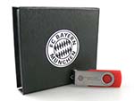 Werbeartikel FC Bayern München USB-Stick mit Geschenverpackung in silberprägung